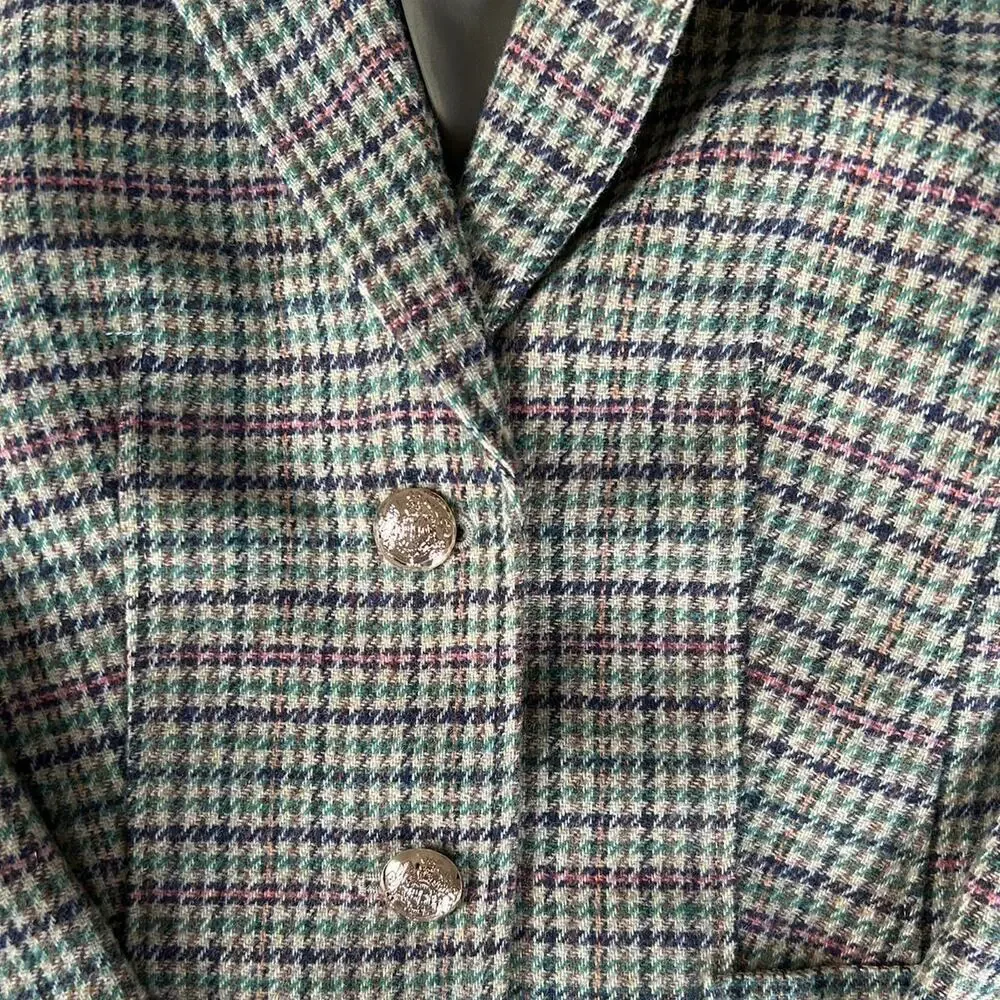 NWOT Talbots plaid wool blend blazer with gold buttons size 2 S